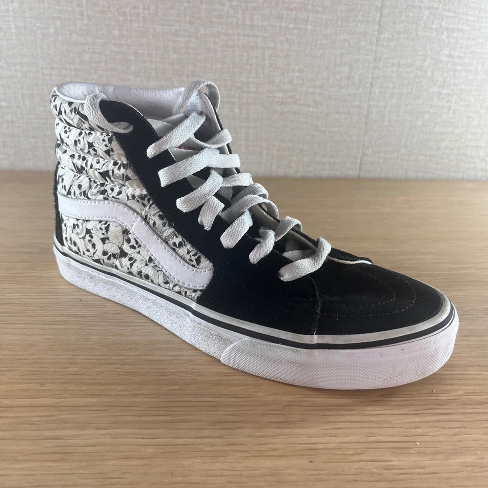 Vans Sk8-Hi Skull Pile Black White Suede High Top Sneakers Men 6 Womens 7.5 Goth
